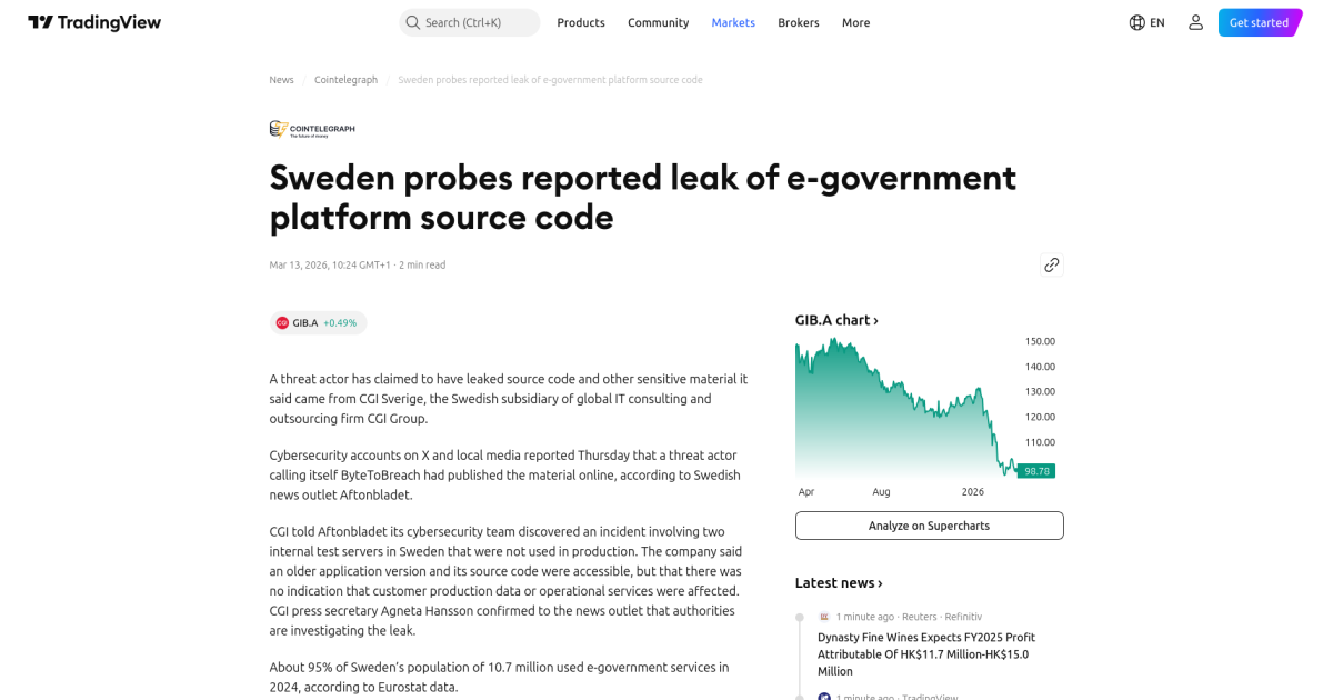 Screenshot: Sweden probes reported leak of e-government platform source code