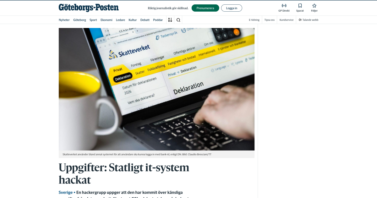 Screenshot: Uppgifter: Statligt it-system hackat